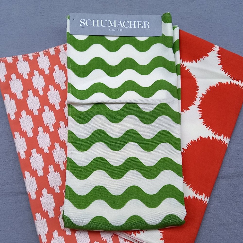Schumacher selvedge fabrics x 3 patterns / New 27"x 27" / Made in USA
